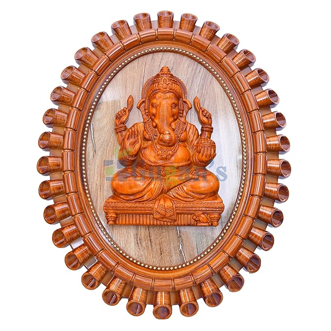 Gugan's Ganesha 3D Wall Frame with Ganesh Idol | Wooden Decorative Ganpati Photo Frame for Wall Hanging | Spiritual Home Décor and Pooja Gift for Ganpati Festival and Daily Worship